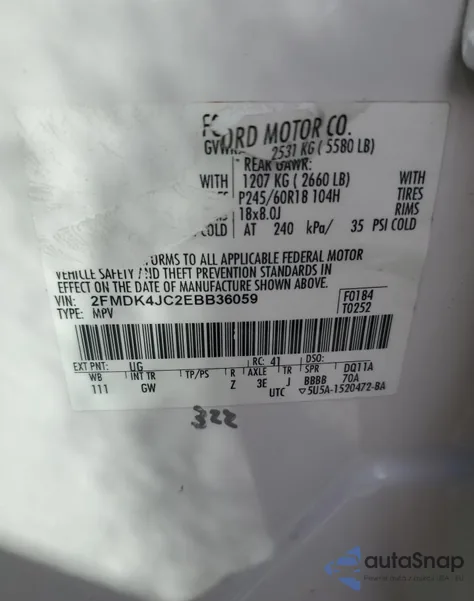 2014 Ford Edge Sel z USA, uszkodzony, nr VIN 2FMDK4JC2EBB36059